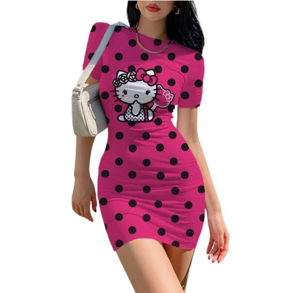 Summer 2024 Sanrio Mini Dress Party Informal Casual Y2k HelloKitty Short Skirt Cartoon Print Hip Skirt Beautiful Figure