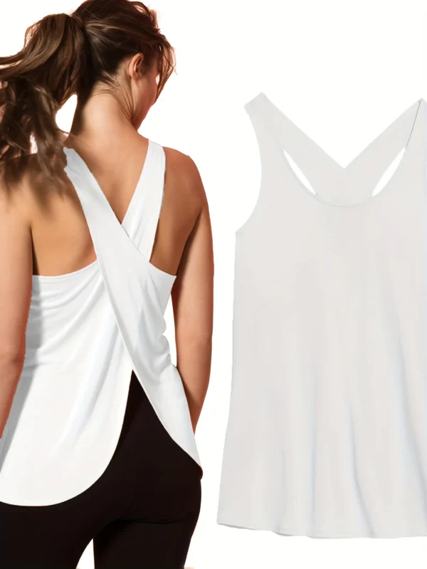 Women's Activewear: Solid Wrap Back Sports Tank Tops - Sleeveless, Breathable & Asymmetrical Hem Fit - Perfect For Fitness & Wor - Image 4