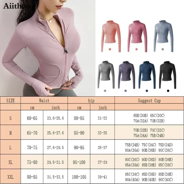 Aiithuug Slim Fit Lightweight Jackets Women's Full Zip-up Yoga Sports Running Jacket with Thumb Holes for Workout - Image 6