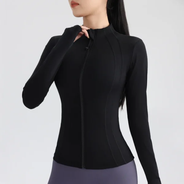 Gym Women's Full Zip Yoga Top With Thumbholes Fitness Running Jacket Stretch Fit Long Sleeve Round Neck Top Sportswear - Image 5