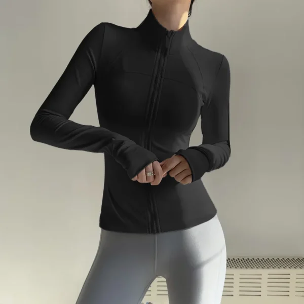 Women Zip Fitness Clothes Long Sleeve Sports Jacket with Pockets Yoga Shirt Quick Dry Gym Top Sunscreen Sportswear Running Coats - Image 3