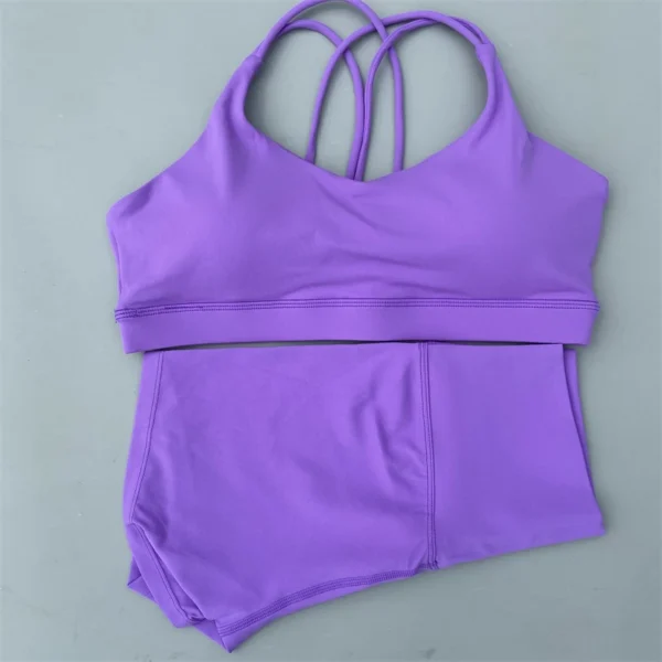 Yoga Shorts Set Gym Sports Set 2 Piece Women Workout Outfit Fitness Suit Cross Straps Bra High Waist Shorts Running Tracksuit - Image 2