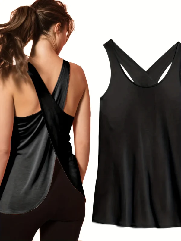 Women's Activewear: Solid Wrap Back Sports Tank Tops - Sleeveless, Breathable & Asymmetrical Hem Fit - Perfect For Fitness & Wor - Image 3