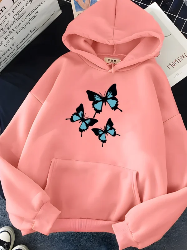 Hirsionsan Butterflies Print Women Sweatshirt Soft Casual Loose Female Hoodies 2023 Winter New Warm Fleece Tops for Girls - Image 3