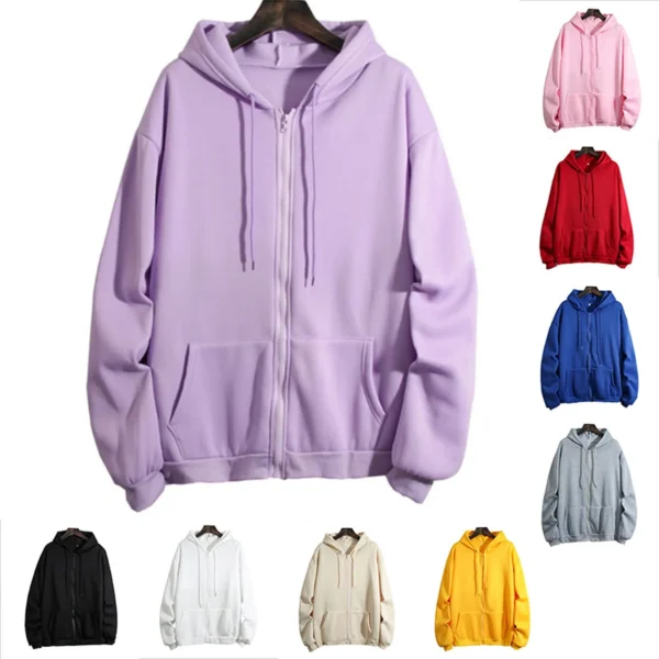 Zip Up Hooded Sweatshirt Loose Women Hoodies Casual Solid Harajuku Korean Loose Couple Hoodie Jacket Coat Streetwear - Image 2