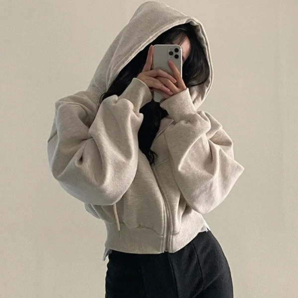 Fashion Zipper Hood Sweatshirt Women Autumn Long Sleeve Crop Tops Casual Y2K Hoodies Streetwear Harajuku Female Jackets Coats - Image 2