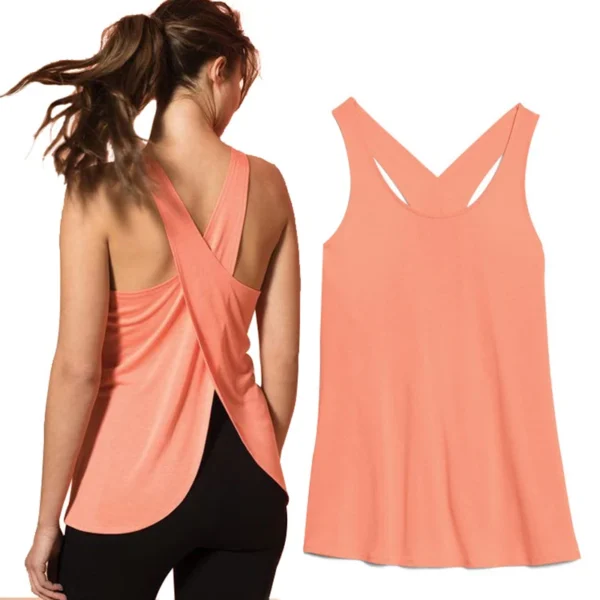 Women's Activewear: Solid Wrap Back Sports Tank Tops - Sleeveless, Breathable & Asymmetrical Hem Fit - Perfect For Fitness & Wor - Image 2