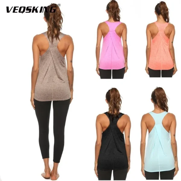 VEQSKING Plus Size Yoga Top Women Quick Dry Yoga Tank Top Running Sports Vest Gym Crop Sleeveless Fitness Workout Top