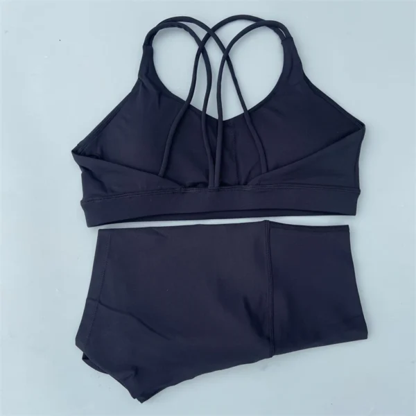 Yoga Shorts Set Gym Sports Set 2 Piece Women Workout Outfit Fitness Suit Cross Straps Bra High Waist Shorts Running Tracksuit - Image 5