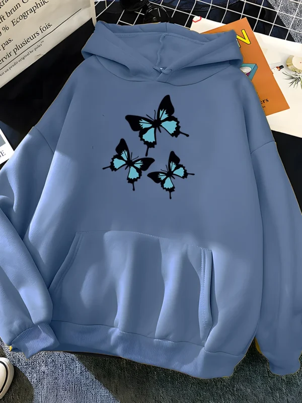 Hirsionsan Butterflies Print Women Sweatshirt Soft Casual Loose Female Hoodies 2023 Winter New Warm Fleece Tops for Girls - Image 2