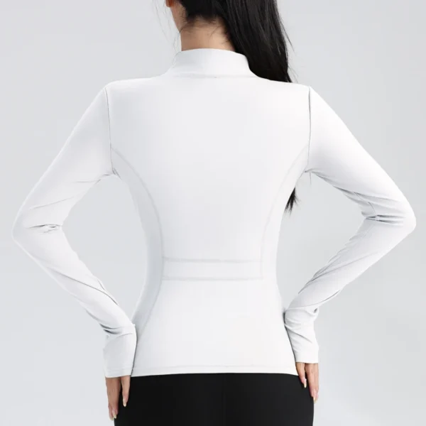 Gym Women's Full Zip Yoga Top With Thumbholes Fitness Running Jacket Stretch Fit Long Sleeve Round Neck Top Sportswear - Image 6