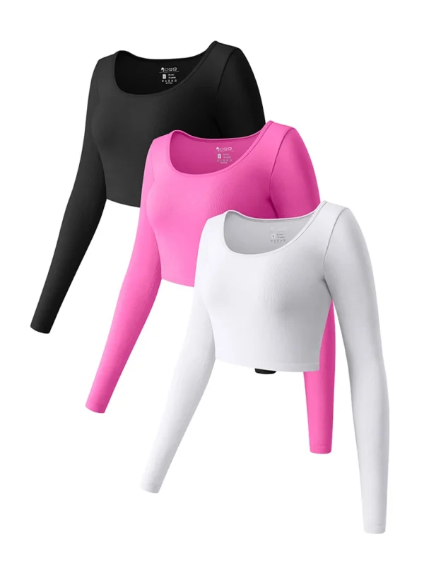 Women's Yoga Top Long Sleeved Round Neck Sports Wear Fitness Running Seamless Gym Woman Sport Shirt Female Workout Tops T-shirt