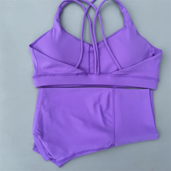 Yoga Shorts Set Gym Sports Set 2 Piece Women Workout Outfit Fitness Suit Cross Straps Bra High Waist Shorts Running Tracksuit - Image 3