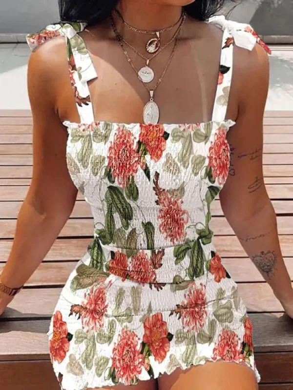 Summer Sexy Bodycon Package Hips Wrap Dress Women Casual Sleeveless Lace-up Fashion Floral Mini Dress Woman Skinny Sundress - Image 3