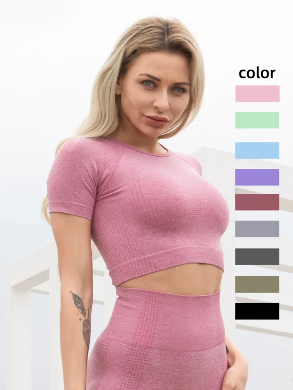 Women Seamless Yoga T-Shirt Fitness Crop Top Workout Gym Shirts Short Sleeve Quick-drying Yoga T-shirts Sportswear Female