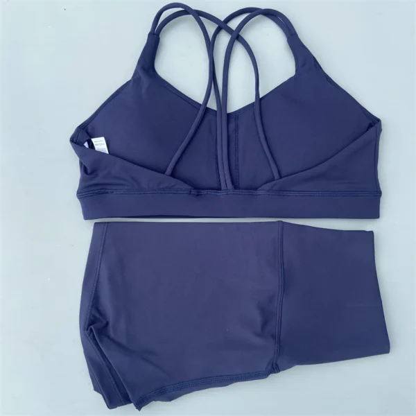 Yoga Shorts Set Gym Sports Set 2 Piece Women Workout Outfit Fitness Suit Cross Straps Bra High Waist Shorts Running Tracksuit - Image 4