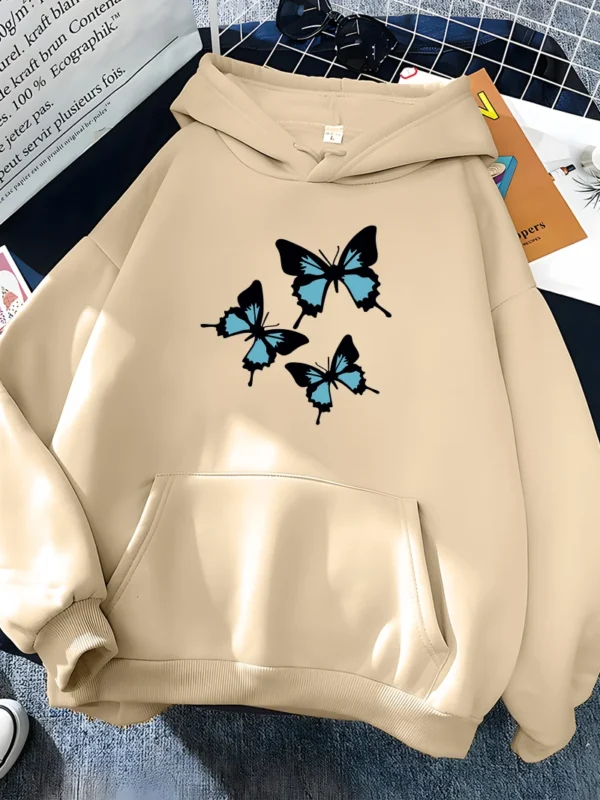 Hirsionsan Butterflies Print Women Sweatshirt Soft Casual Loose Female Hoodies 2023 Winter New Warm Fleece Tops for Girls - Image 5