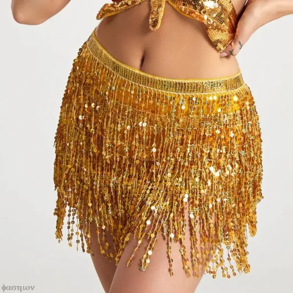 Sexy Women Belly Dance Hip Tutu Skirt Scarf Wrap Belt Glitter Sequins Tassel Hipscarf Skirt Sundress Costume Fringe Skirt Outfit - Image 3