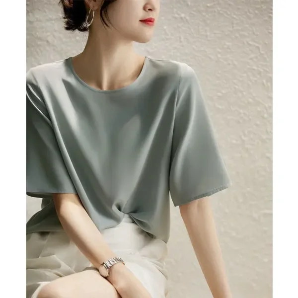 2024 Summer Slimming Chiffon Blouse Ice Silk Sleeveless Top Shirt Women's Cooling Belly Covering Short Sleeve Blouse - Image 2