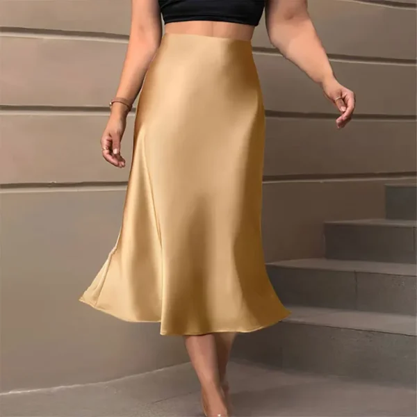 Satin Midi Skirt Woman High Waist Long Skirts For Women New Fashion 2023 Autumn Casual Elegant Party Women's Pencil Skirts - Image 4