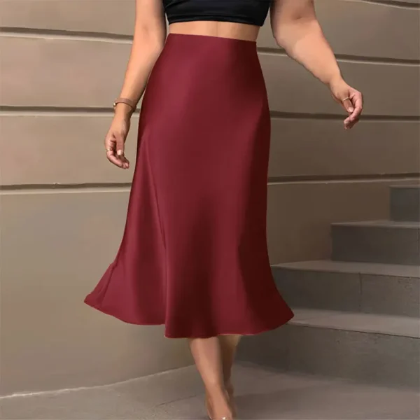 Satin Midi Skirt Woman High Waist Long Skirts For Women New Fashion 2023 Autumn Casual Elegant Party Women's Pencil Skirts - Image 5