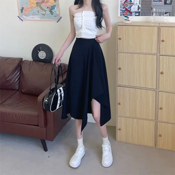 Black Irregular Skirt Women Spring Summer High Waist Thin Mid-length Umbrella Skirts Plus Size Bottoms Vintage Y2k Clothes - Image 4