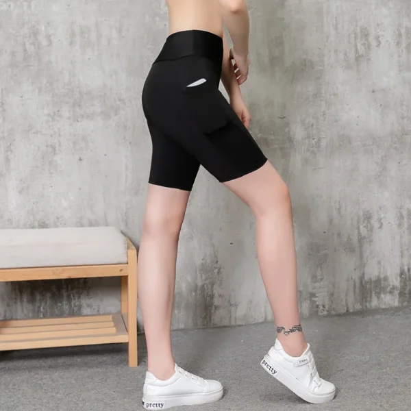 Sports Tight Running Shorts Yoga Cycling Pants Women's Sports Five Pants High Waist High Stretch Shorts Pocket Phone - Image 4