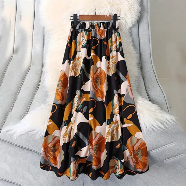 Summer Floral Print Skirts For Woman 2024 Long Elegant High Waist Maxi Skirts - Image 2