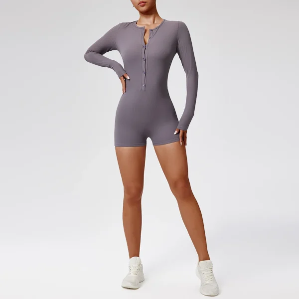 Button Long sleeves Yoga Bodysuit Sportswear Women's Jumpsuits Yoga Set Gym Clothes Push-up Workout Tracksuit Fitness Bodysuit - Image 6