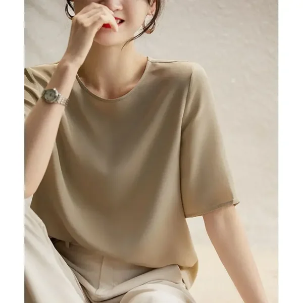 2024 Summer Slimming Chiffon Blouse Ice Silk Sleeveless Top Shirt Women's Cooling Belly Covering Short Sleeve Blouse - Image 4