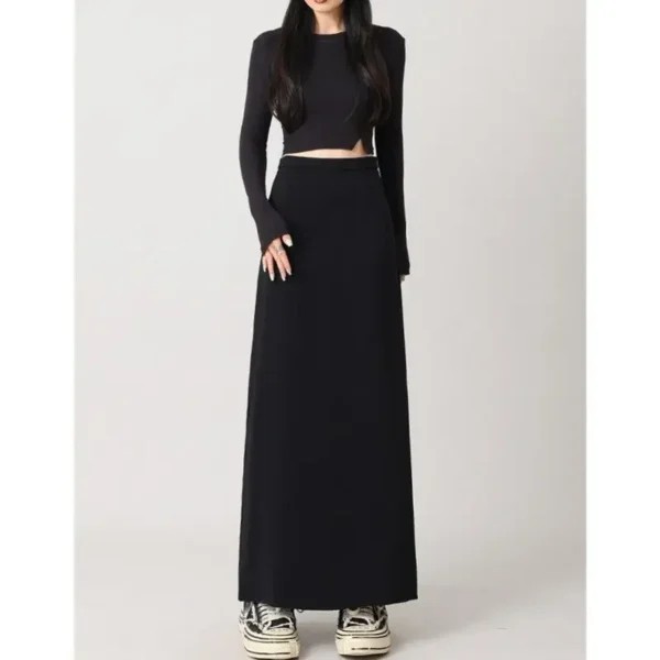 Black Long Skirt For Women High-waisted Slimming Straight-leg Side Slit Dress Slimming Mm Bagging