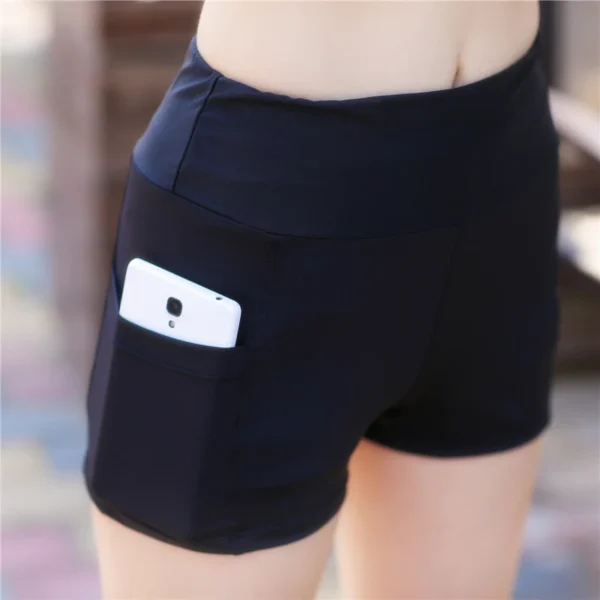 Sports Tight Running Shorts Yoga Cycling Pants Women's Sports Five Pants High Waist High Stretch Shorts Pocket Phone - Image 3