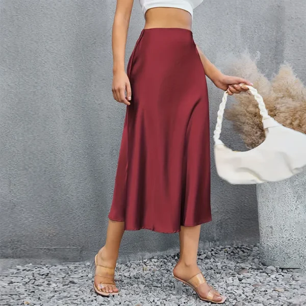 Satin Midi Skirt Woman High Waist Long Skirts For Women New Fashion 2023 Autumn Casual Elegant Party Women's Pencil Skirts - Image 2