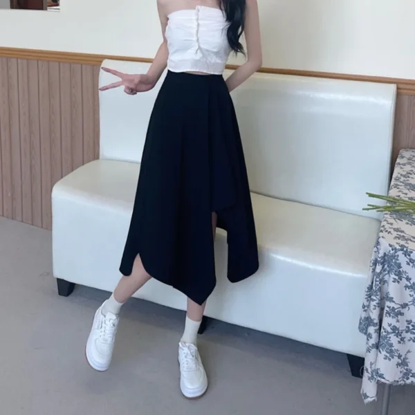 Black Irregular Skirt Women Spring Summer High Waist Thin Mid-length Umbrella Skirts Plus Size Bottoms Vintage Y2k Clothes - Image 5