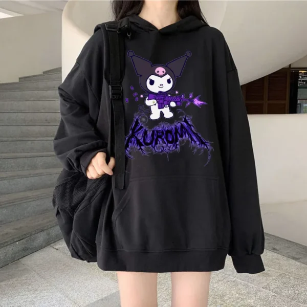 Japanese Anime Sanrio Kuromi Cute Women's Hoodie Student Y2K Sweatshirt Spring and Autumn Outdoor Sports and Leisure Pullover