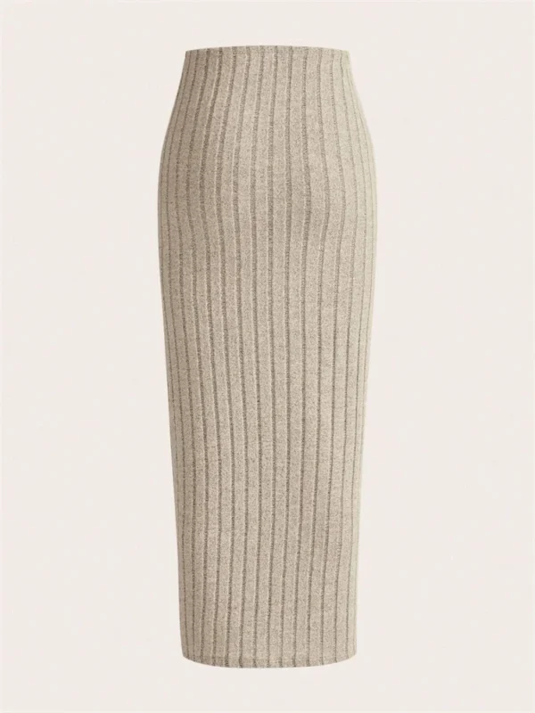 Casual Solid Color Ribbed Knit Pencil Skirt Women Autumn Spring High Waist Elegant Slim Fit Long Skirt Streetwear - Image 2