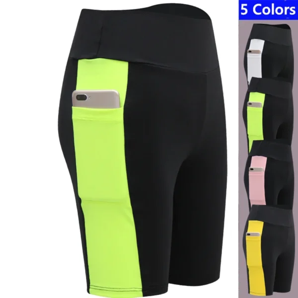 Sports Tight Running Shorts Yoga Cycling Pants Women's Sports Five Pants High Waist High Stretch Shorts Pocket Phone - Image 2