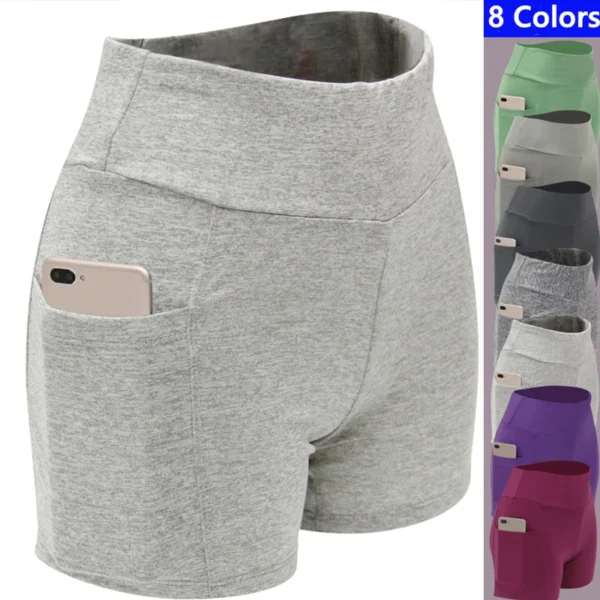 Sports Tight Running Shorts Yoga Cycling Pants Women's Sports Five Pants High Waist High Stretch Shorts Pocket Phone