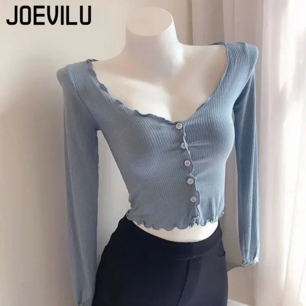 Thin Knitted Shirt Women's Slim Crop Top Single Breasted V-neck Cardigans Ladies Casual Skirt Shawl Solid Elegant Sunscreen Coat - Image 3