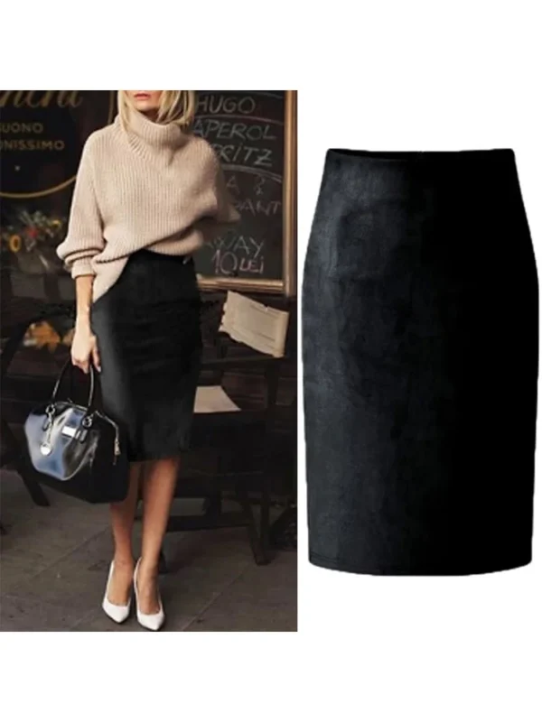 Sexy Multi Color Suede Midi Pencil Skirt Women Fashion Elastic High Waist Office Lady Bodycon Skirts Saias - Image 2