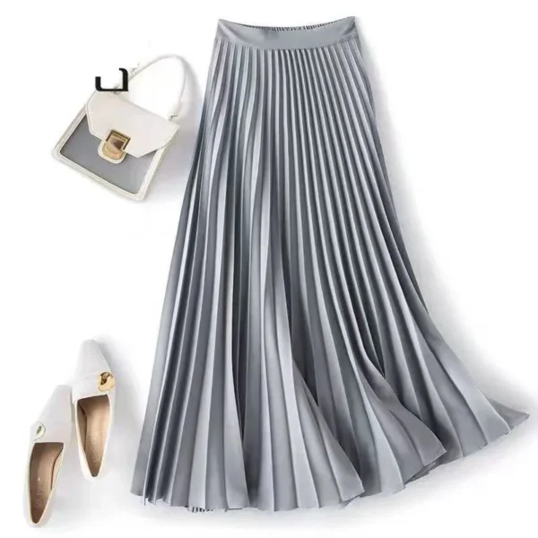 Lucyever Pleated Skirt for Women Elegant High Waist Satin A-Line Long Skirts Woman Solid All-Match Office Ladies Skirts 2024 New - Image 3