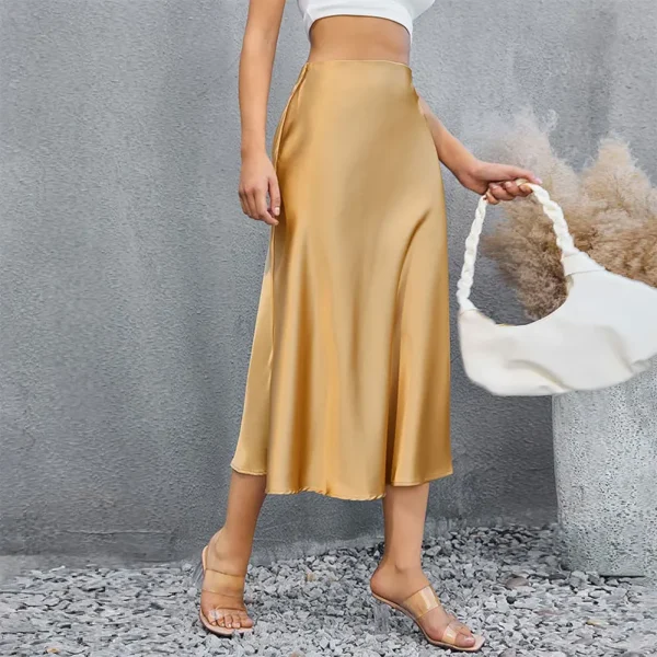 Satin Midi Skirt Woman High Waist Long Skirts For Women New Fashion 2023 Autumn Casual Elegant Party Women's Pencil Skirts - Image 3