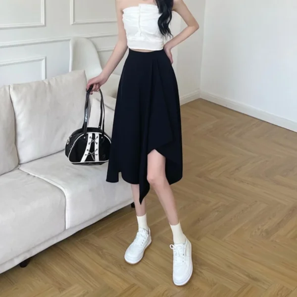 Black Irregular Skirt Women Spring Summer High Waist Thin Mid-length Umbrella Skirts Plus Size Bottoms Vintage Y2k Clothes - Image 2