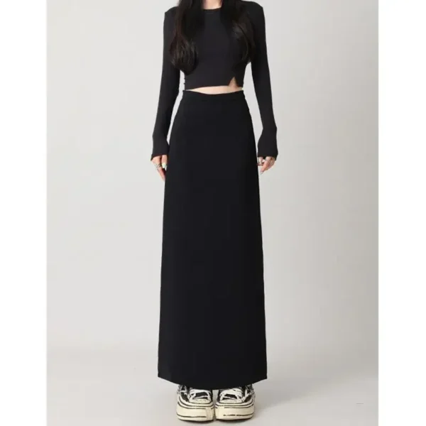 Black Long Skirt For Women High-waisted Slimming Straight-leg Side Slit Dress Slimming Mm Bagging - Image 3