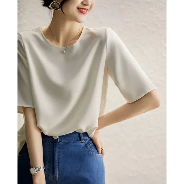 2024 Summer Slimming Chiffon Blouse Ice Silk Sleeveless Top Shirt Women's Cooling Belly Covering Short Sleeve Blouse - Image 3