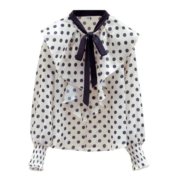 Design Sensibility Chiffon Blouse Ribbon Bow Lantern Sleeves Stylish Vintage Polka Dot Niche Shirt Women's Autumn Collection - Image 5