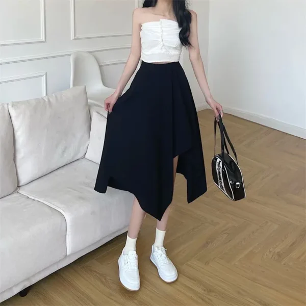 Black Irregular Skirt Women Spring Summer High Waist Thin Mid-length Umbrella Skirts Plus Size Bottoms Vintage Y2k Clothes - Image 3