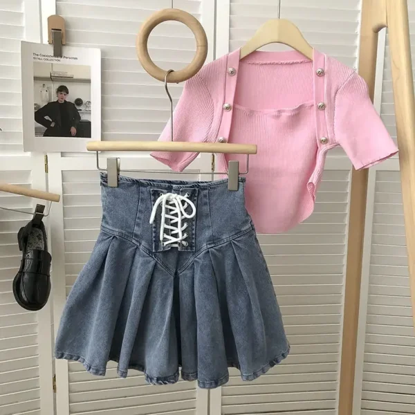 Pleated Denim Skirts Women Bandage Hotsweet Mini Vintage New Arrivals Y2K Fashion All-match Age-reducing Casual Girlish Ulzzang - Image 4