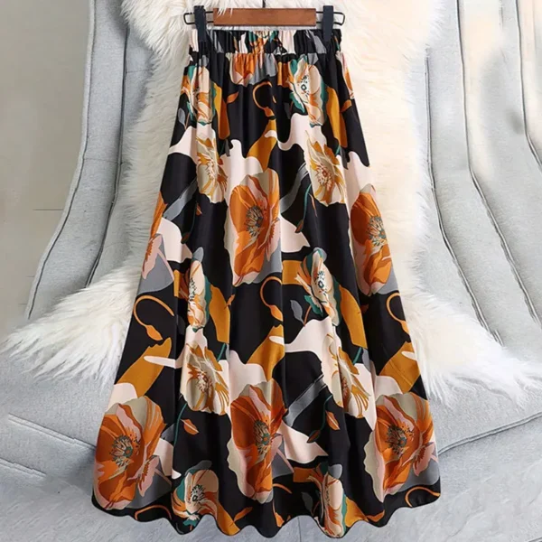 Summer Floral Print Skirts For Woman 2024 Long Elegant High Waist Maxi Skirts - Image 3