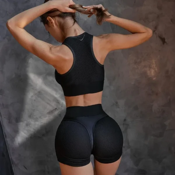 Sportswear Women Yoga Clothes Sports Bra Cycling Shorts Suit for Fitness Black - Image 3